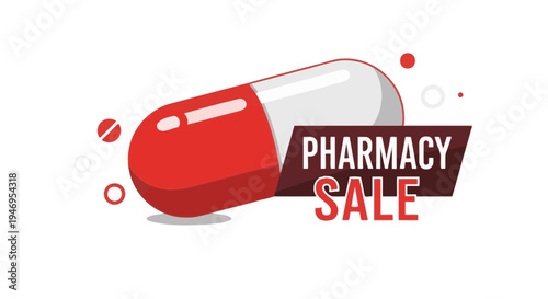 Pharmacy Sale Graphic With A Large Pill, Healthcare Concept, Medicine, And Retail Promotion