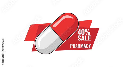 Pharmacy Sale Promotion Banner with Modern Illustration of a Capsule Design