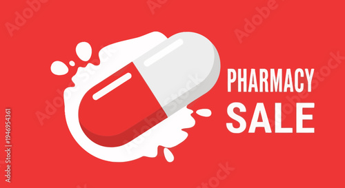 Pharmacy Sale: Vivid Illustration of Medicine Capsule With Bright Red Background
