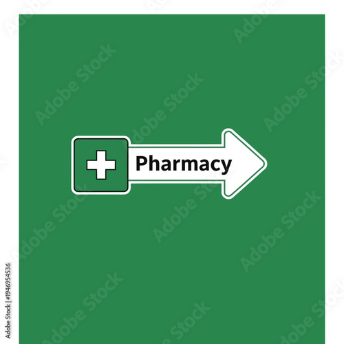 Pharmacy Sign Directing to Health Services with a Modern and Minimalist Aesthetic on Green