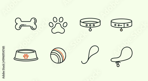 Dog accessories line art icons