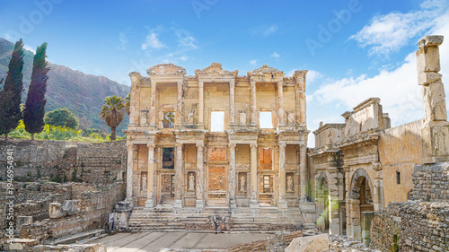 Fényképezés Famous Roman Library of Celsus in Ephesus Izmir Turkey, UNESCO World Heritage La