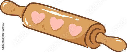 Rolling pin with heart designs, perfect for baking and adding touch of love to your kitchen. Ideal for pastry and cookie preparation