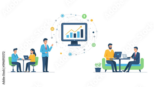 Business professionals collaborate on a growth chart concept.