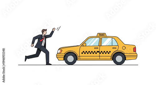 Man Running to Yellow Taxi.