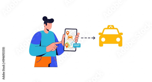 Man Ordering Taxi with Smartphone.