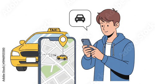 Man ordering taxi with smartphone.