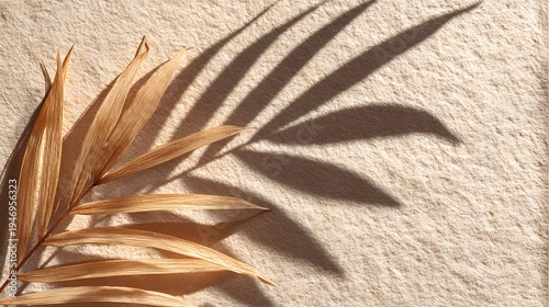 Dried Bamboo Leaf Shadow on Textured Surface.