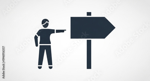Man pointing at direction sign.