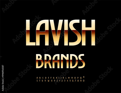Vector Elite icon Lavish Brands. Premium Golden Font. Classy Alphabet Letters and Numbers set.