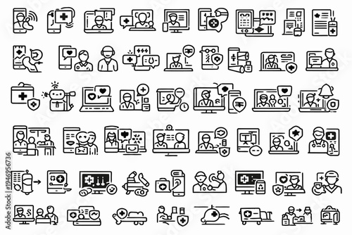 Assorted icons depicting various household appliances and electronic devices in a grid layout