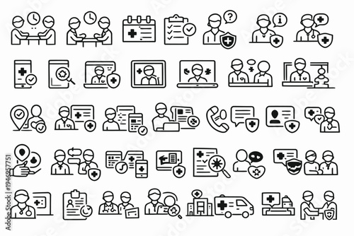 Comprehensive illustration of healthcare and telemedicine activities and interactions