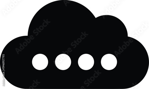 A stark black cloud icon with white ellipses inside symbolizes secure cloud storage or hidden data access.