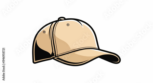 Stylized illustration of a beige baseball cap with a dark brim and bold outlines on a white background