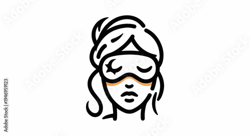 Line art icon of a woman's face wearing a sleep mask, featuring an orange accent line below her eyes
