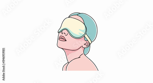 Illustration of a person wearing a sleep mask, head tilted upwards, suggesting relaxation or meditation