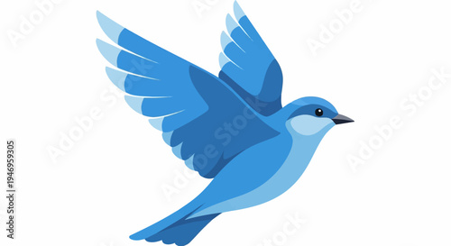 An illustration of a vibrant blue bird in mid-flight with wings spread, depicted against a white background