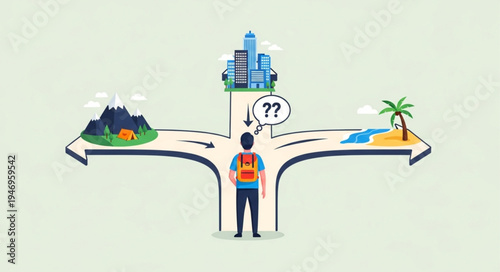 Man standing at crossroads decision.