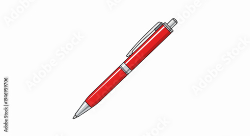 Vibrant red ballpoint pen with silver metallic details, angled against a clean white background