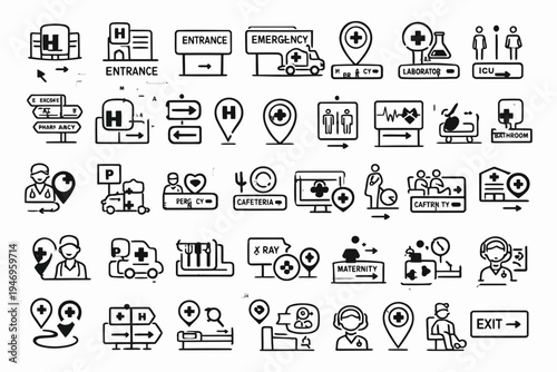 Illustrated guide to hospital and medical facility wayfinding icons