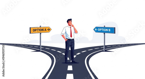 Man standing at crossroads decision.