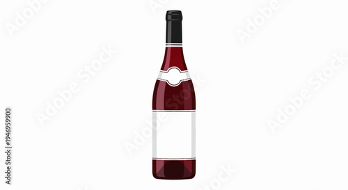 Simple illustration of a dark red liquid bottle with a black cap and blank white labels on a white background