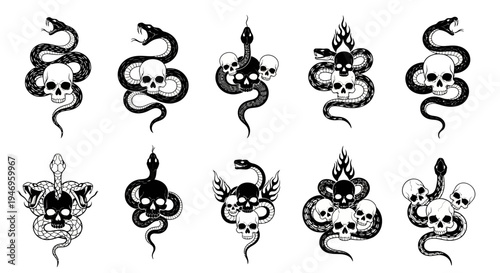 Gothic Snake and Skull Illustrations: Dark Art Collection