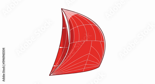 Red spinnaker sail with white panel lines against a white background, stylized vector illustration