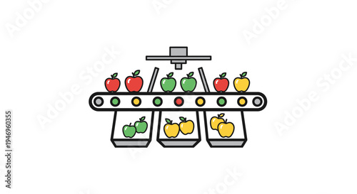 Apples on a conveyor belt sorting.
