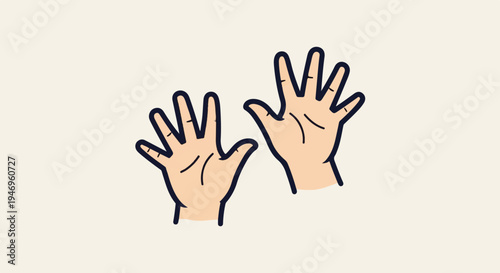 Cartoon illustration of two light-skinned hands with fingers spread against a plain background