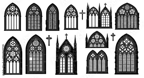 Gothic Window Collection: Ornate Arched Stained Glass Designs for Architecture