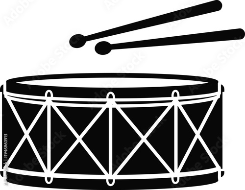 Snare drum percussion instrument illustration, marching band drum vector graphic, musical instrument design for music logo print