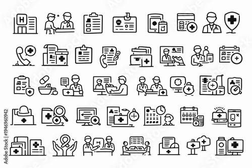 Comprehensive icons representing various aspects of healthcare and medical administration