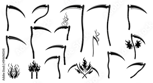 Grim Reaper Scythes Collection: Dark Fantasy, Horror, Halloween Icons & Symbols