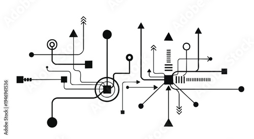 Circuit board, electronic schematic, wiring diagram, black and white vector graphics
