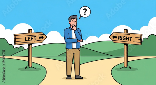 Man Standing At Crossroads Decision.