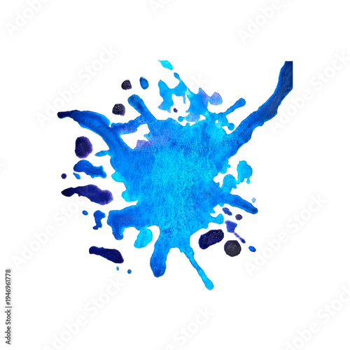 Blue  paint blot isolated on white background. Blue decorative splash. Art decorations. Paint spot. Watercolour splash. Design element for backdrops, design effects, decoration. Vector illustration.