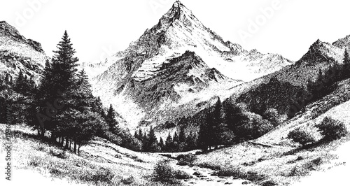 Alps landscape illustration on a white background. This vector illustration can be used in any size you like for advertising, logos, and other work.
