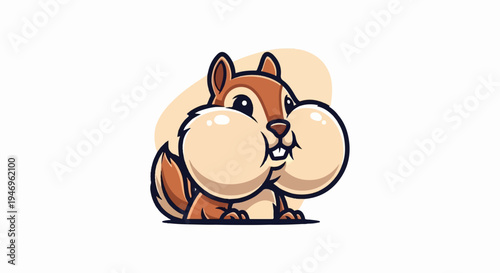 Cute cartoon chipmunk with full, bulging cheeks and a happy expression on a light background
