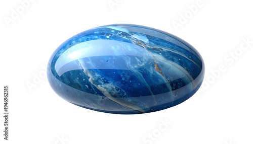 Smooth, rounded, translucent orb; shades of blue swirl on a black background