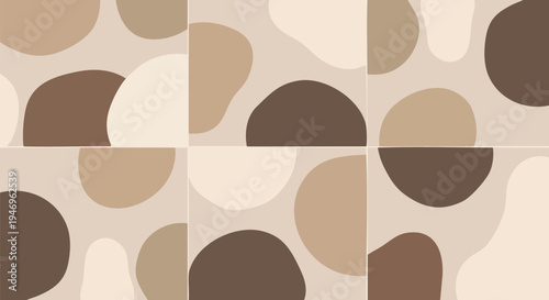 Set of 12 brown beige abstract geometric pattern tiles vector