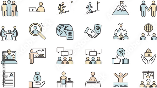 line style business communication icons set