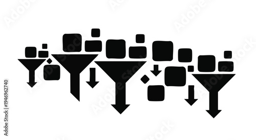 Set of 3 black business process funnel icons vector