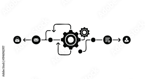 Set of 6 gear and flowchart icons vector