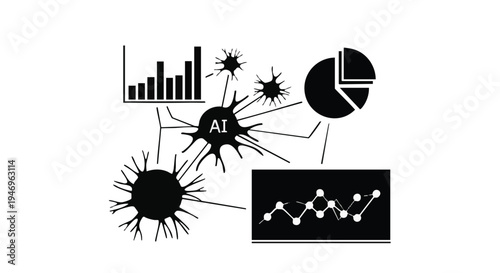 Set of 6 black and white business infographic icons vector
