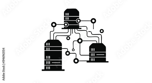 Set of 3 server room icons vector, data center illustration