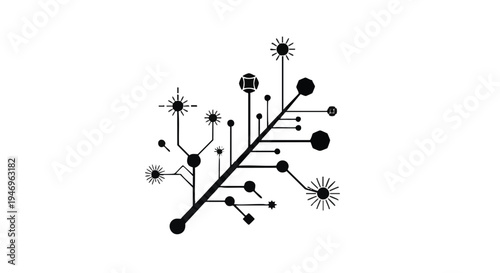 Set of black vector circuit board elements and connections