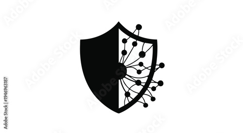 Shield with virus or malware vector icon
