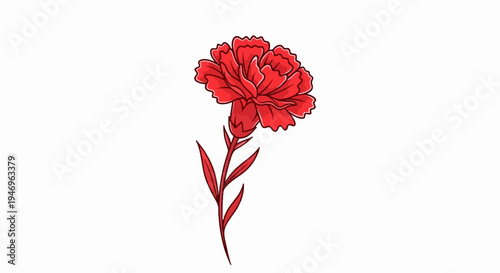 A vibrant red flower with ruffled petals on a stem with leaves, depicted in a simple cartoon style