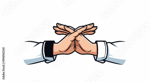 An illustration of two crossed hands with sleeves, forming an 'X' shape on a white background